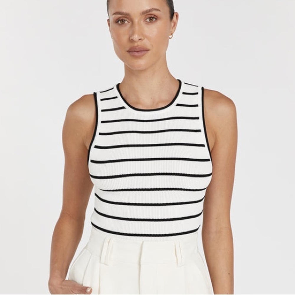 DISSH Henry White Black Striped Knit Tank Luxury Chic